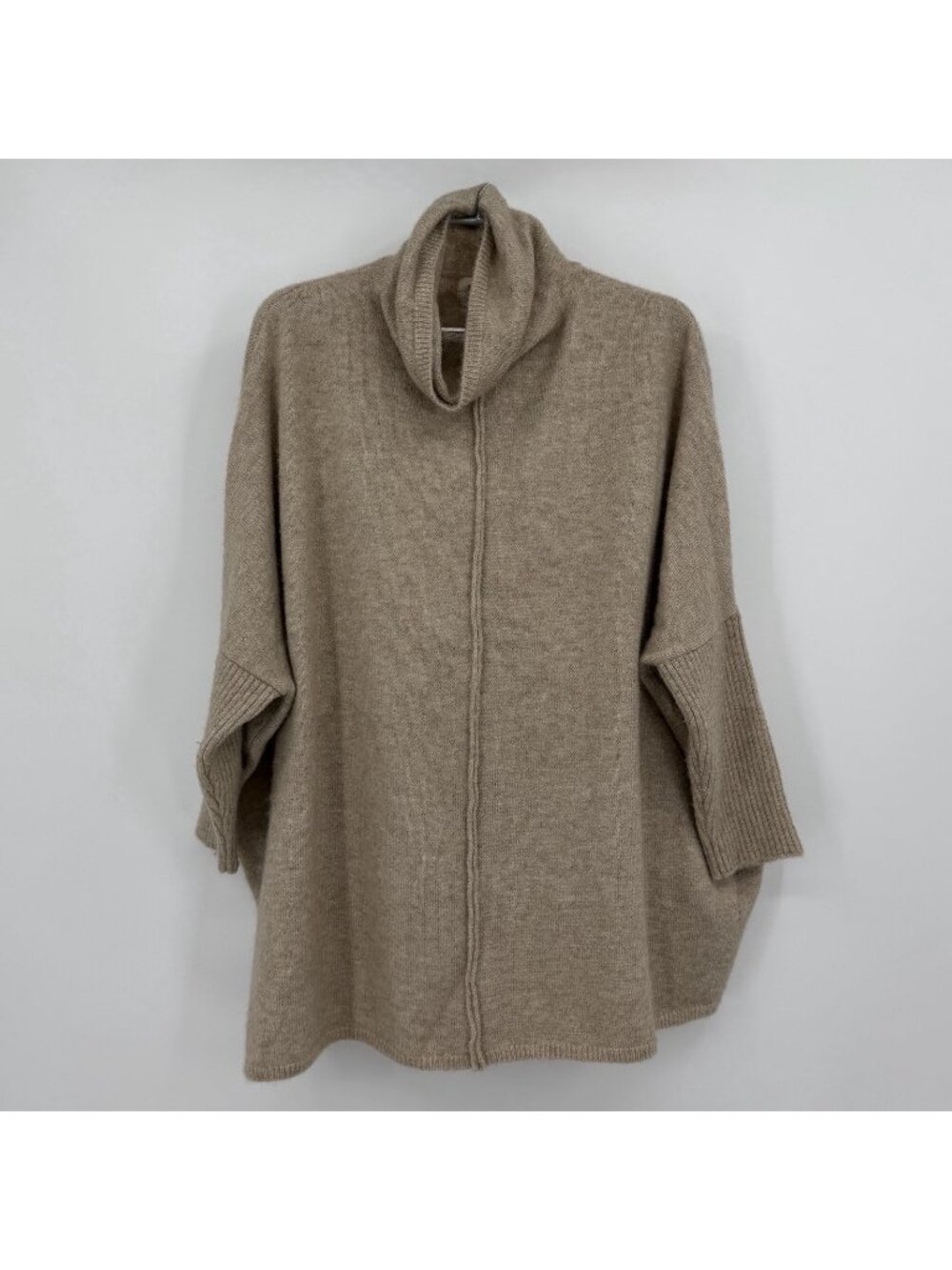 Look by M Taupe Cowl Neck Exposed Seam Pullover Sweater - One Size